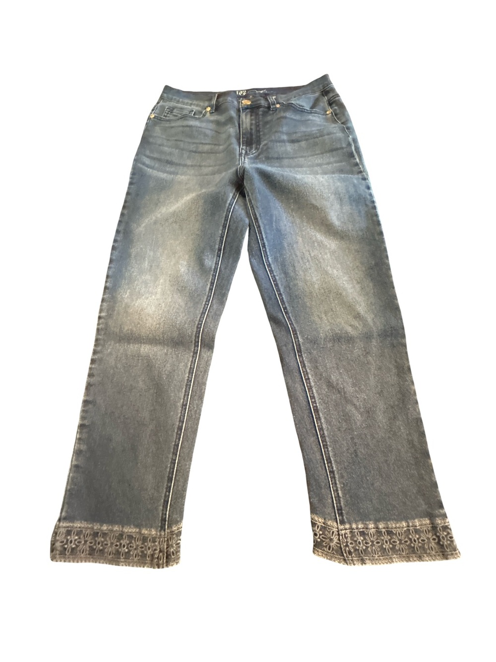 DG2 Diane Gilman Embroidered Eyelet Cuff Jeans Straight Leg Western Boho 6